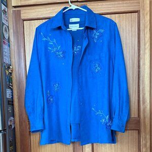 Draper's & Damon's Royal Blue Sweater Set with Appliqué and Rhinestone Accents